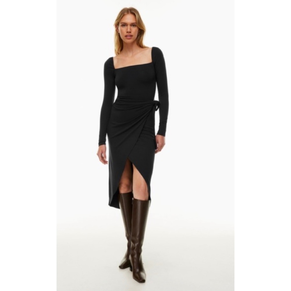 Wilfred Aritzia NWT Saturn Long Sleeve Midi Wrap Dress Black Small Clean Girl